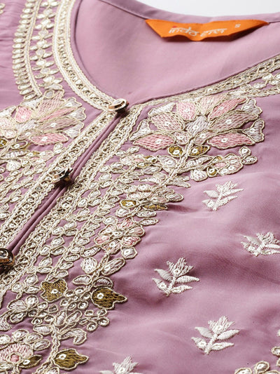 Indyancart IE Ethnic Motifs Embroidered Sequinned Kurta With Trousers & Dupatta