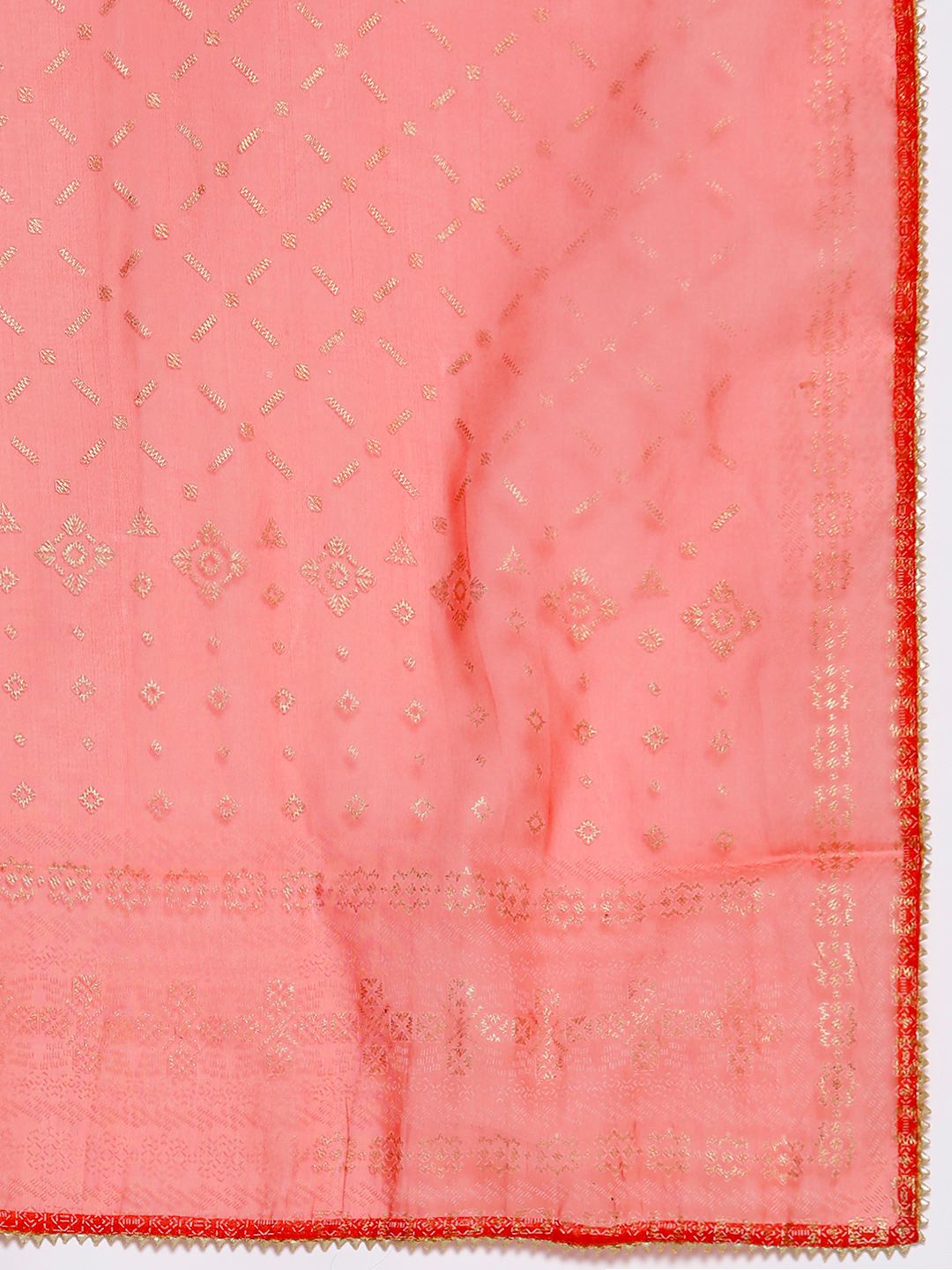Indyancart IE Women Orange Ethnic Motifs Printed Liva Kurta with Trousers & With Dupatta