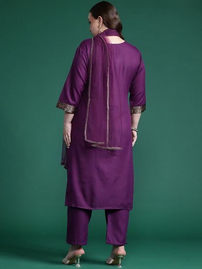 Indyancart IE Plus Size Yoke Design Zari Pure Cotton Kurta With Trousers & Dupatta