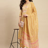 Dhiyona SN Women's Yellow & Pink Floral Printed Pure-Cotton Straight Kurta With Trouser & Dupatta