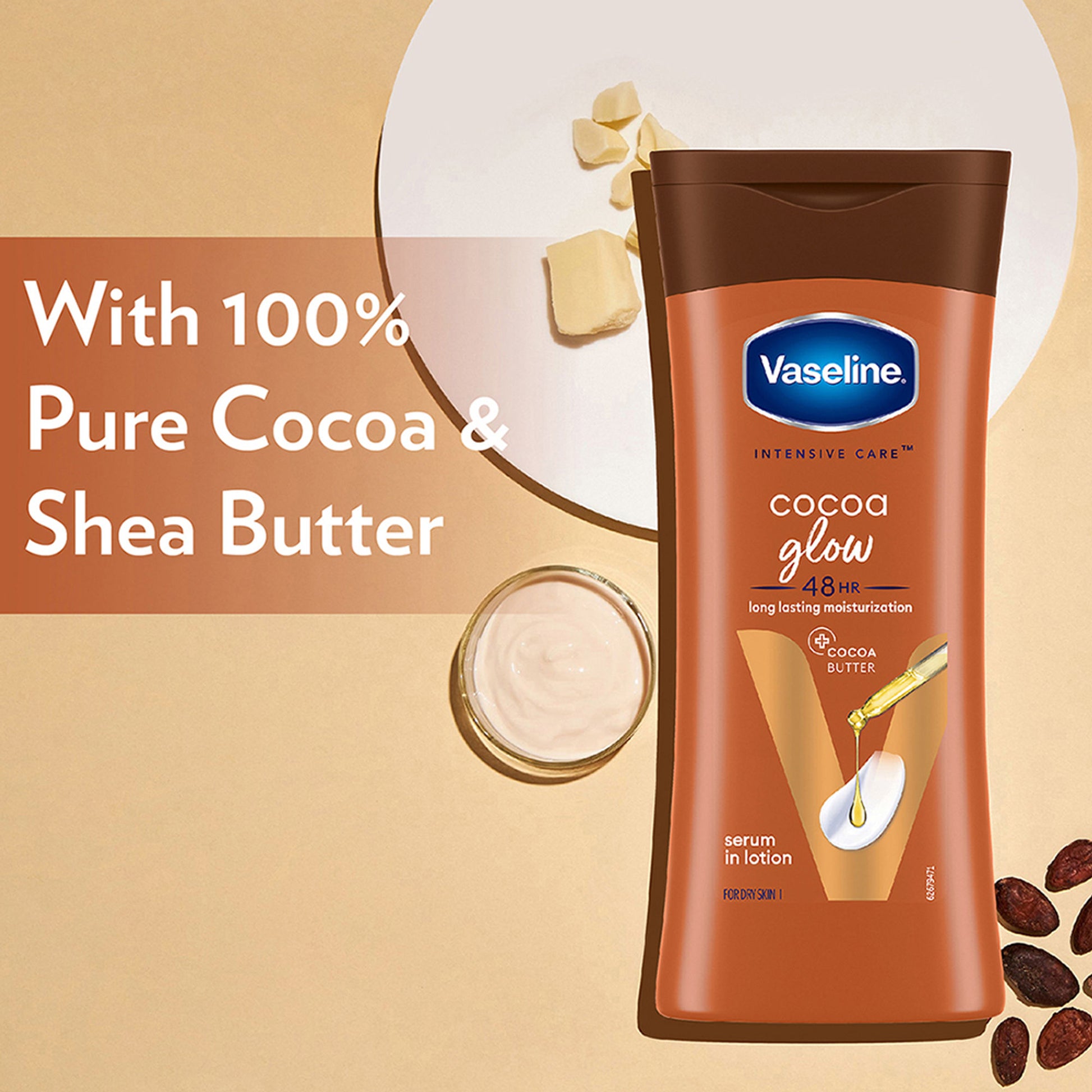 Vaseline Cocoa Glow Serum In Lotion, 600 ml , 100% Pure Cocoa & Shea Butter for Glowing & Soft Skin