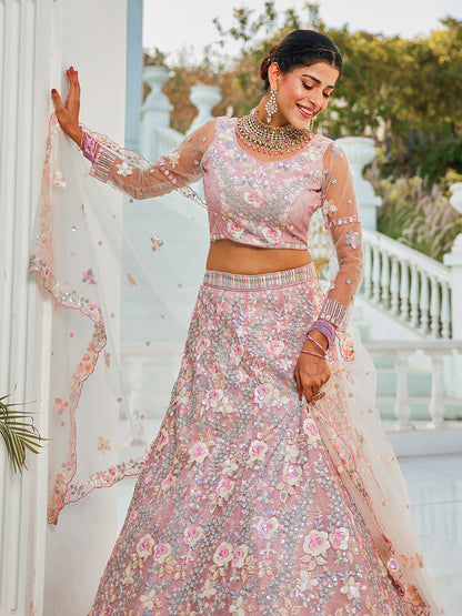 Grey net with Sequinse & Zarkan embroidery  Lehenga choli & Dupatta