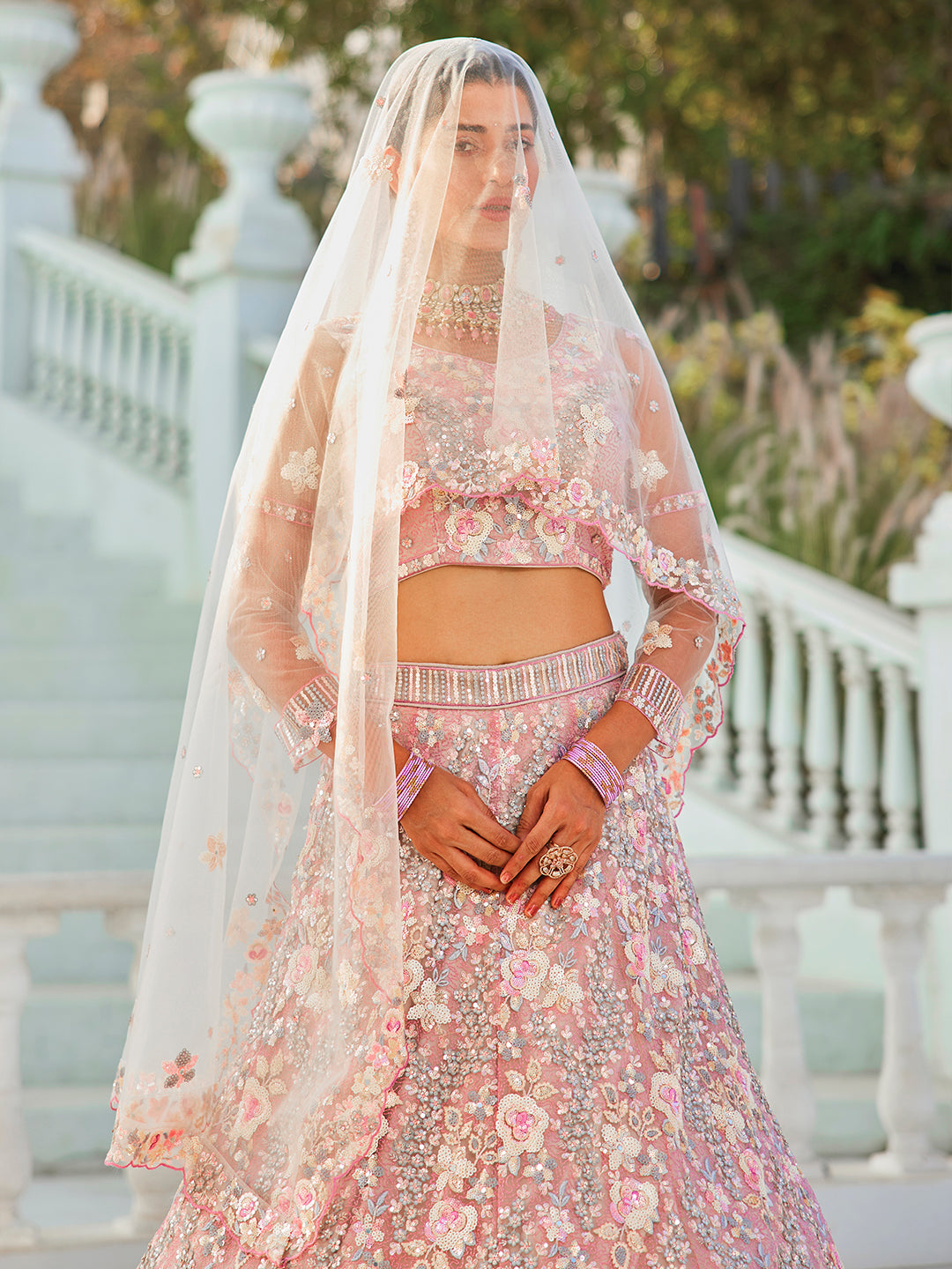 Grey net with Sequinse & Zarkan embroidery  Lehenga choli & Dupatta