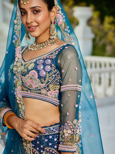 NavyBlue net with Coding & Zarkan embroidery  Lehenga choli & Dupatta