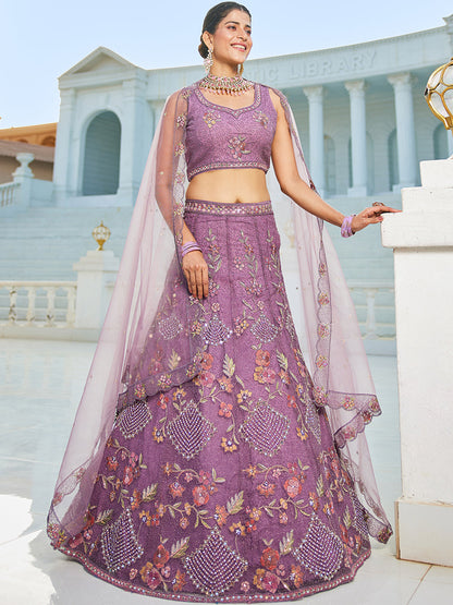 Purple net with Coding & Zarkan embroidery  Lehenga choli & Dupatta