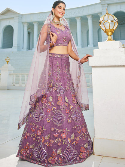 Purple net with Coding & Zarkan embroidery  Lehenga choli & Dupatta