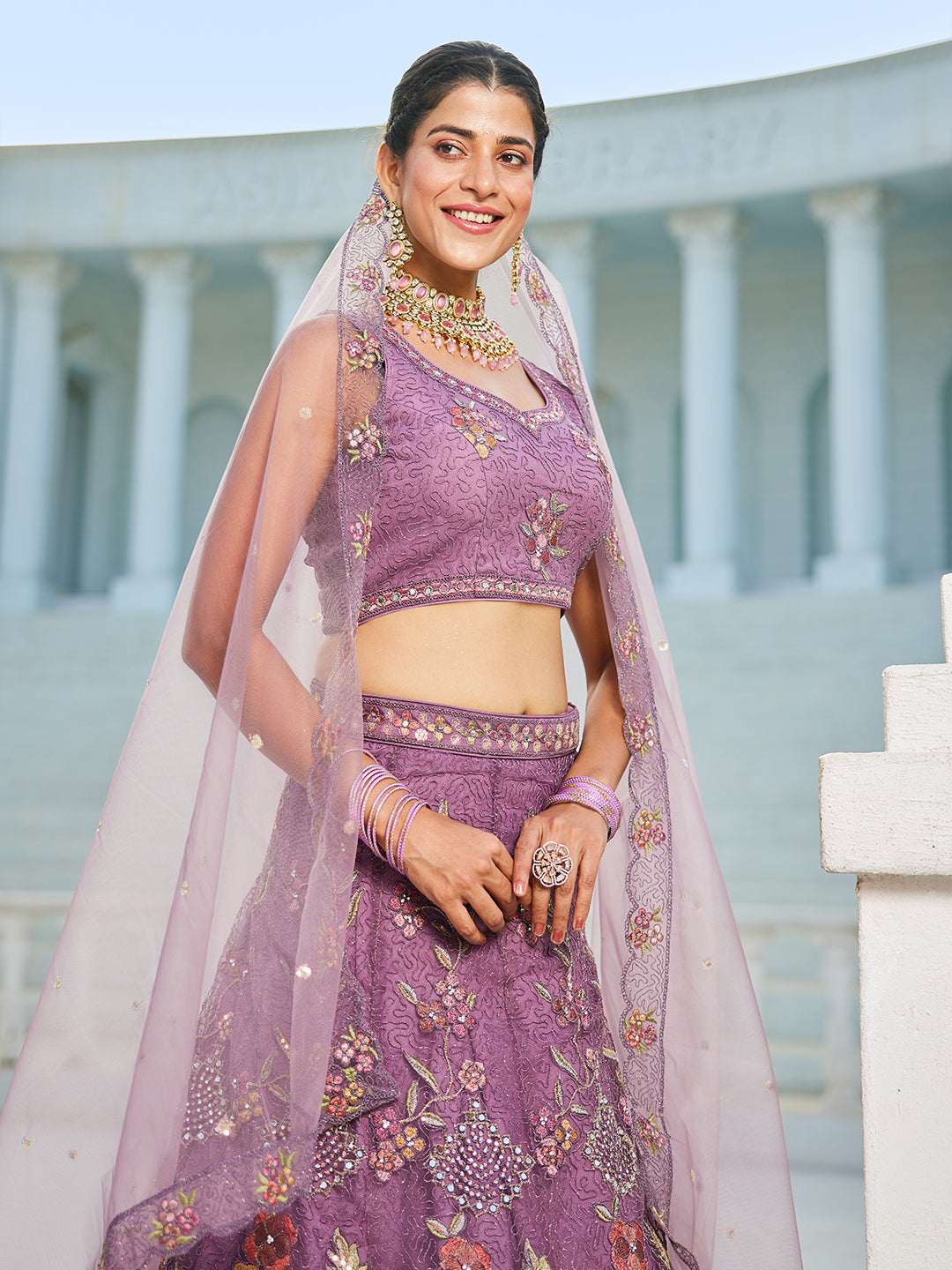 Purple net with Coding & Zarkan embroidery  Lehenga choli & Dupatta