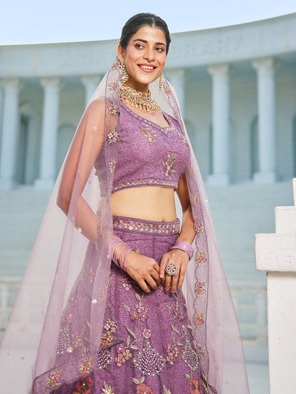 Purple net with Coding & Zarkan embroidery  Lehenga choli & Dupatta