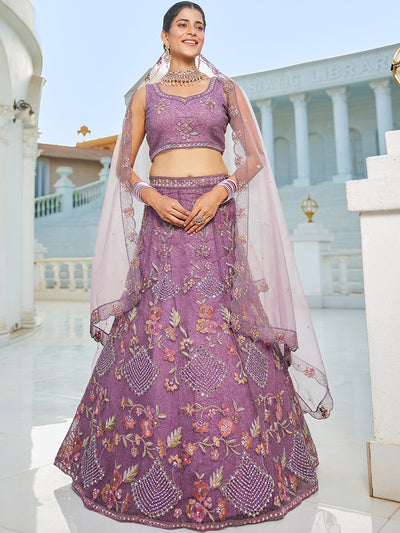 Purple net with Coding & Zarkan embroidery  Lehenga choli & Dupatta