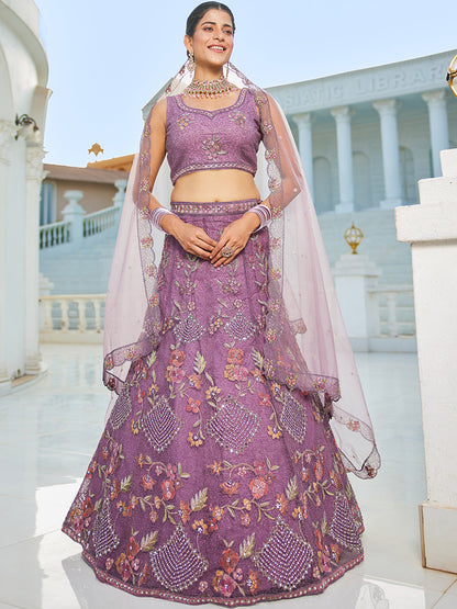 Purple net with Coding & Zarkan embroidery  Lehenga choli & Dupatta