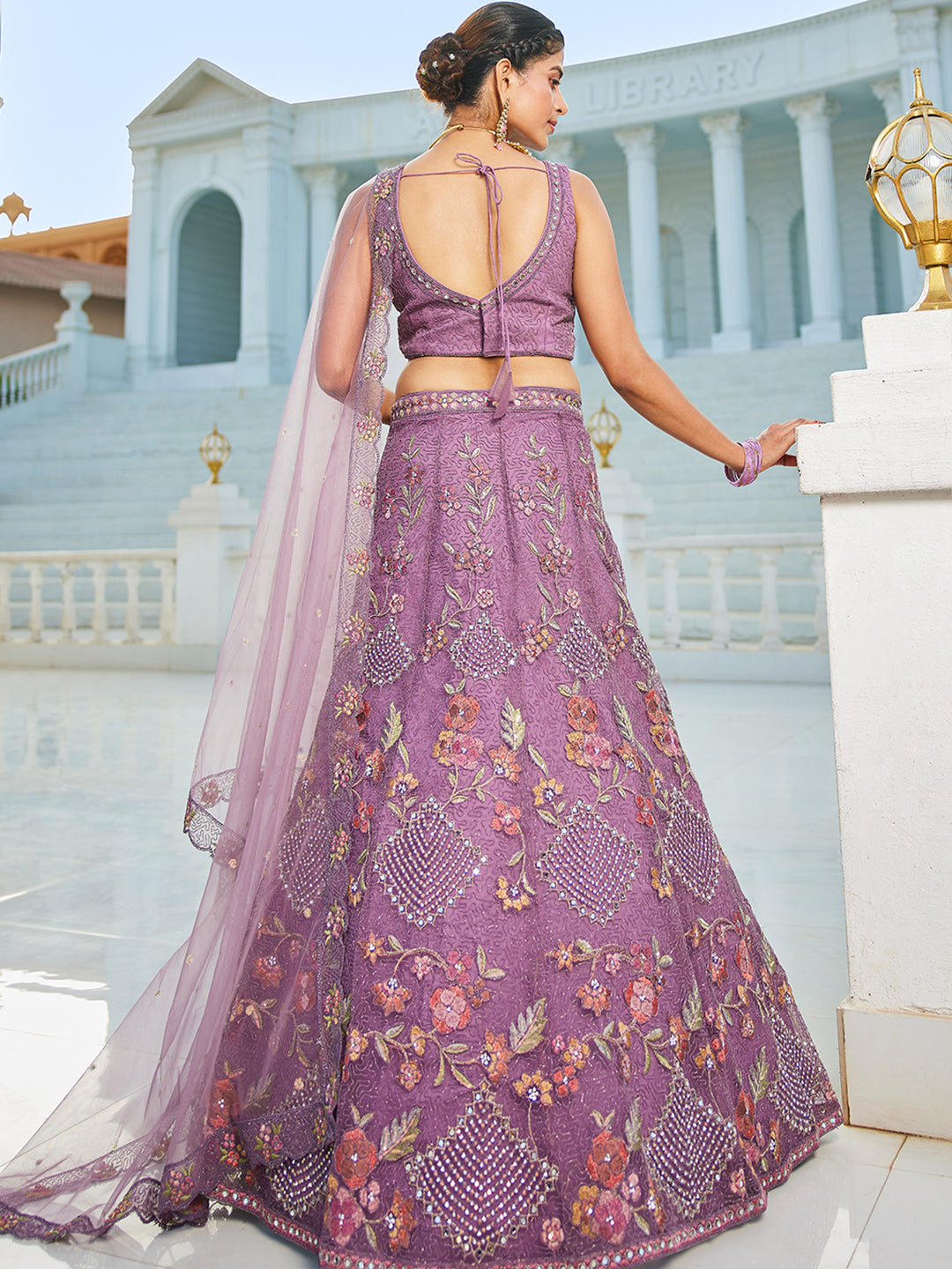 Purple net with Coding & Zarkan embroidery  Lehenga choli & Dupatta