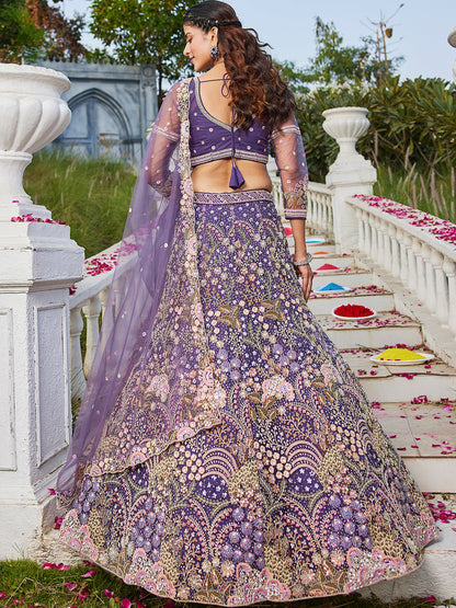 Purple net with Coding & Zarkan embroidery  Lehenga choli & Dupatta