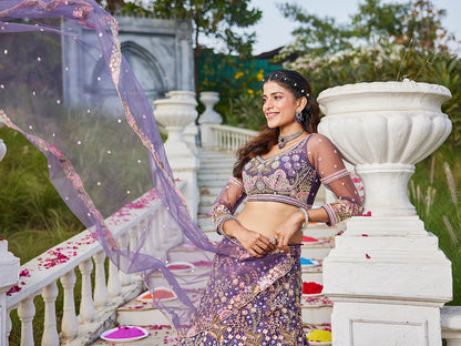 Purple net with Coding & Zarkan embroidery  Lehenga choli & Dupatta