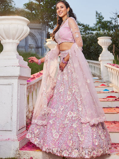 Pink net with Sequinse & Zarkan embroidery  Lehenga choli & Dupatta