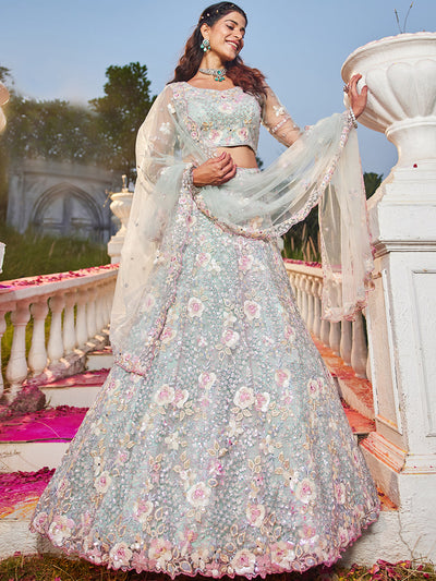 Sea Green net with Sequinse & Zarkan embroidery  Lehenga choli & Dupatta