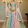 Multi colour Satin silk Fabric with Sequinse & Thread embroidery  Lehenga choli & Dupatta
