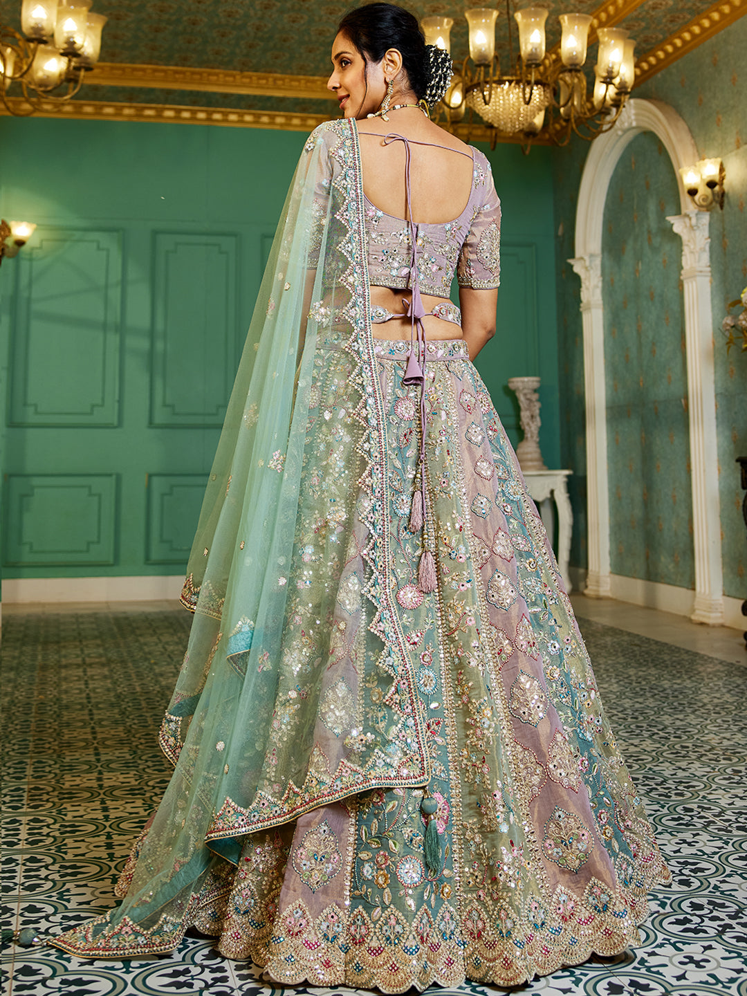 Multi colour Bridel net and Gotapatti & Moti embroidery  Lehenga choli & Dupatta