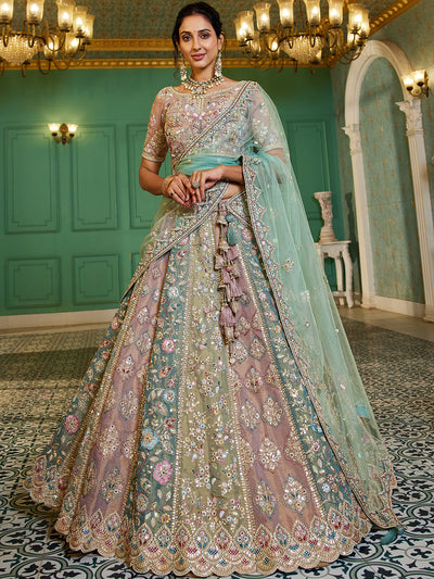 Multi colour Bridel net and Gotapatti & Moti embroidery  Lehenga choli & Dupatta