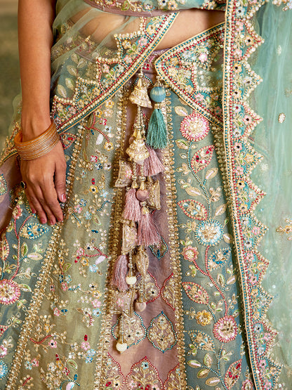 Multi colour Bridel net and Gotapatti & Moti embroidery  Lehenga choli & Dupatta