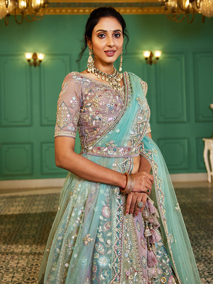 Multi colour Bridel net and Gotapatti & Moti embroidery  Lehenga choli & Dupatta