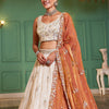 Women's Cream colour tissue Fabric with Sequinse & Thread embroidery Lehenga choli & Dupatta