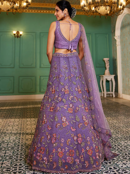Purple net with Coding & Zarkan embroidery  Lehenga choli & Dupatta