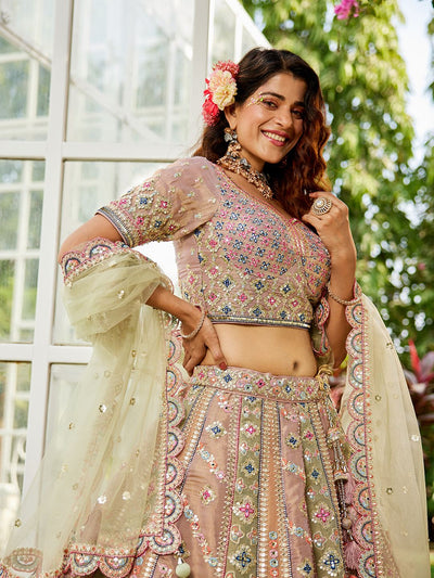 Multi colour Bridel net and Gotapatti & Moti embroidery  Lehenga choli & Dupatta