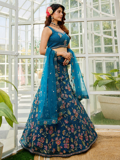 Navy blue net with Coding & Zarkan embroidery  Lehenga choli & Dupatta