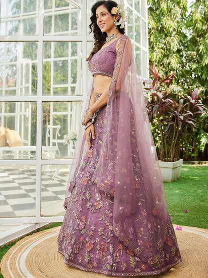 Lavender net with Coding & Zarkan embroidery  Lehenga choli & Dupatta