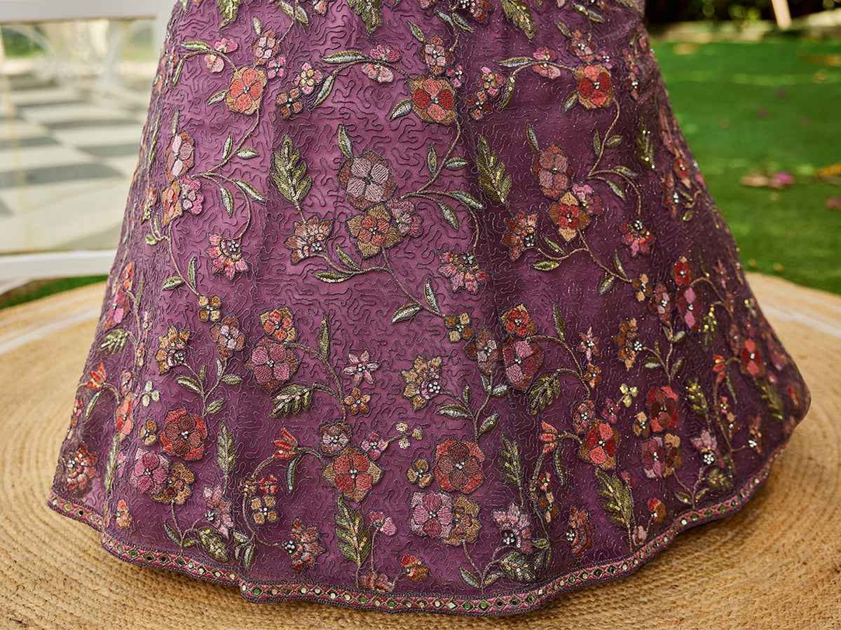 Lavender net with Coding & Zarkan embroidery  Lehenga choli & Dupatta