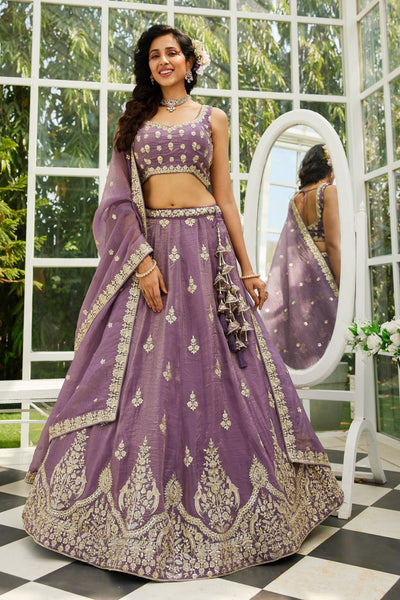 Purple colour Orange with Sequinse & Moti embroidery  Lehenga choli & Dupatta