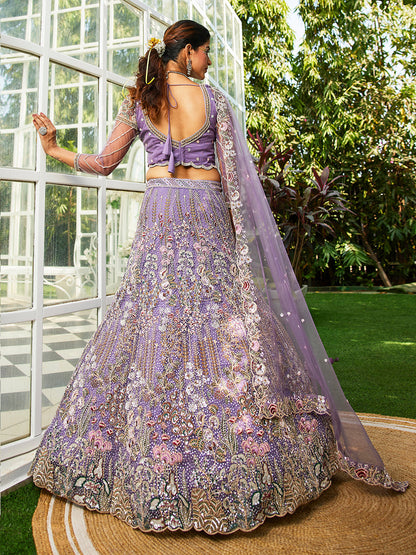 Mauve net and Coding & Zarkan embroidery  Lehenga choli & Dupatta
