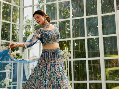 NavyBlue net and Coding & Zarkan embroidery  Lehenga choli & Dupatta