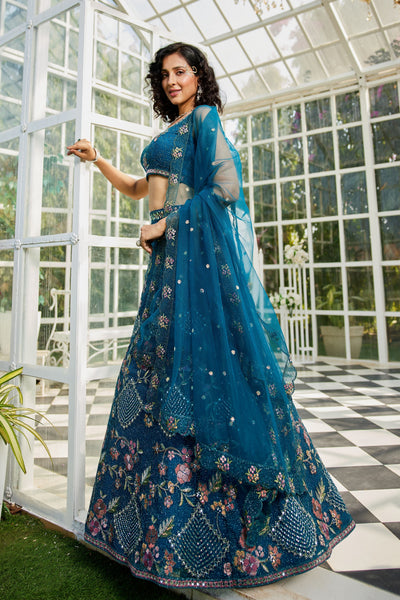 Navy Blue net with Coding & Zarkan embroidery  Lehenga choli & Dupatta