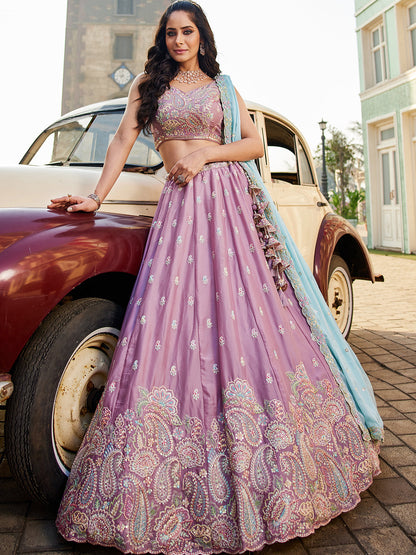 Women's Lavender Georgette Sequins embroidery Lehenga choli & Dupatta