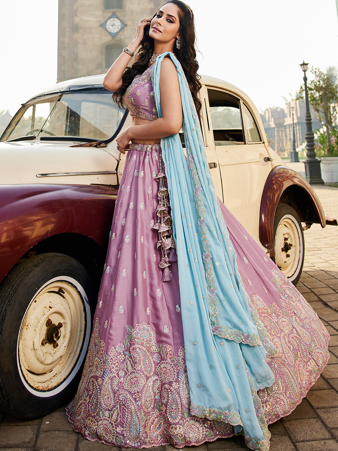 Women's Lavender Georgette Sequins embroidery Lehenga choli & Dupatta
