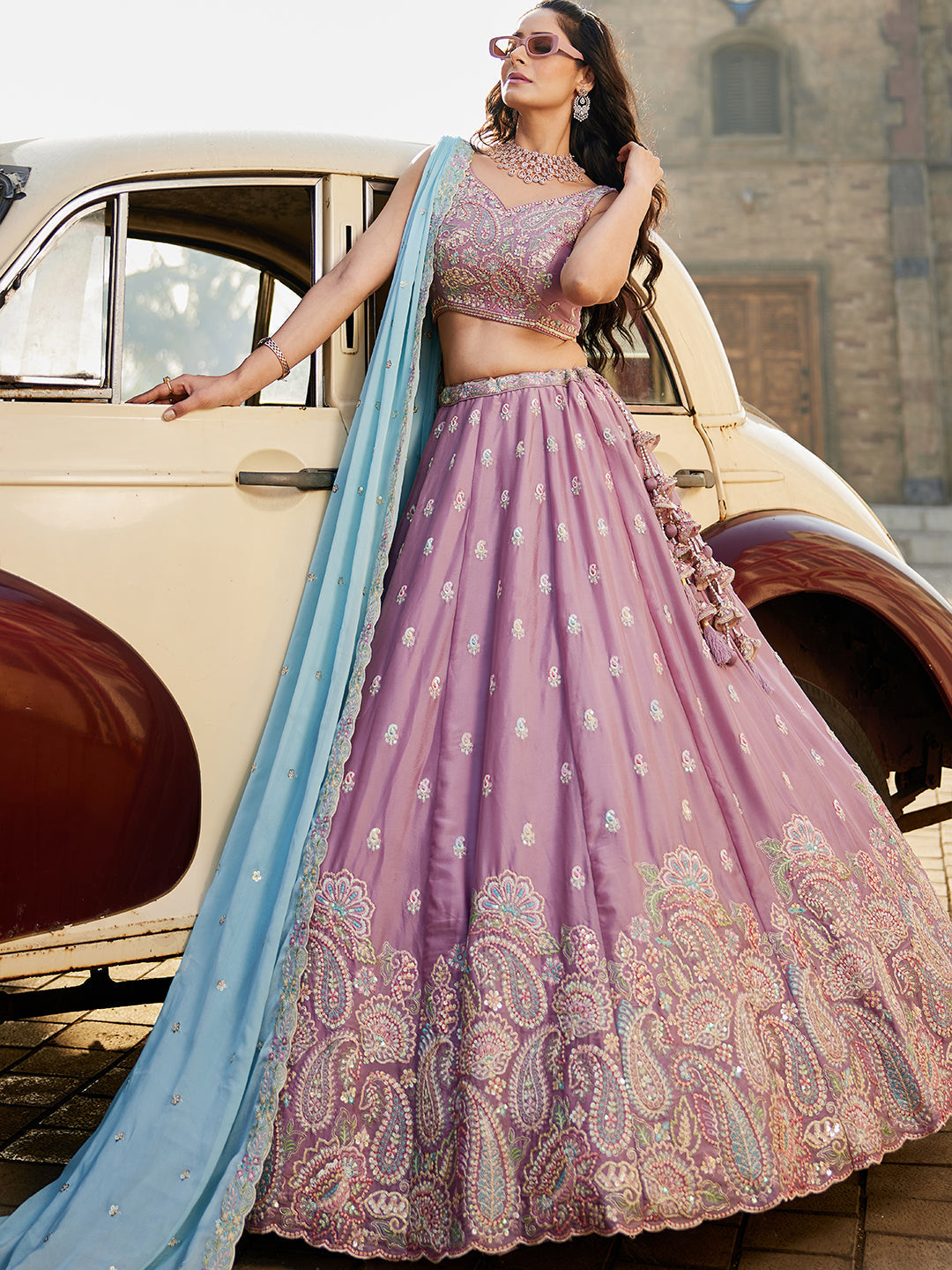 Women's Lavender Georgette Sequins embroidery Lehenga choli & Dupatta