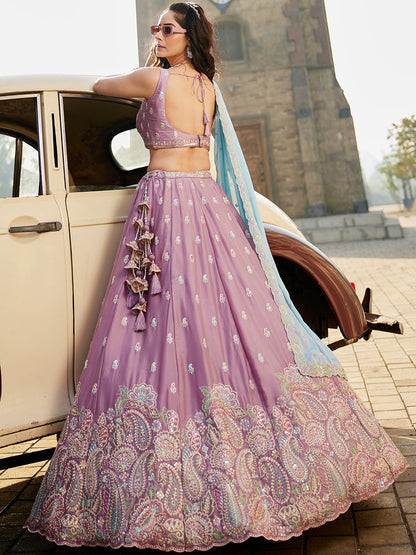 Women's Lavender Georgette Sequins embroidery Lehenga choli & Dupatta