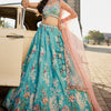 Women's Turquoise blue Satin Silk Sequins embroidery Lehenga choli & Dupatta