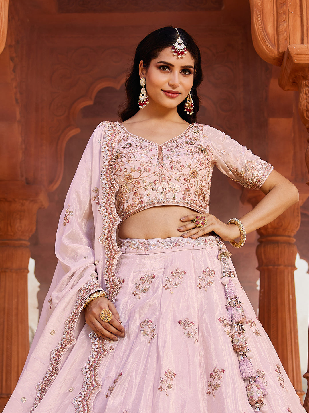 Women's Coral Tissue Sequinse embroidery Lehenga choli & Dupatta