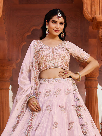 Women's Coral Tissue Sequinse embroidery Lehenga choli & Dupatta