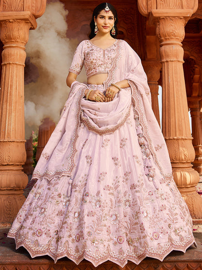 Women's Coral Tissue Sequinse embroidery Lehenga choli & Dupatta