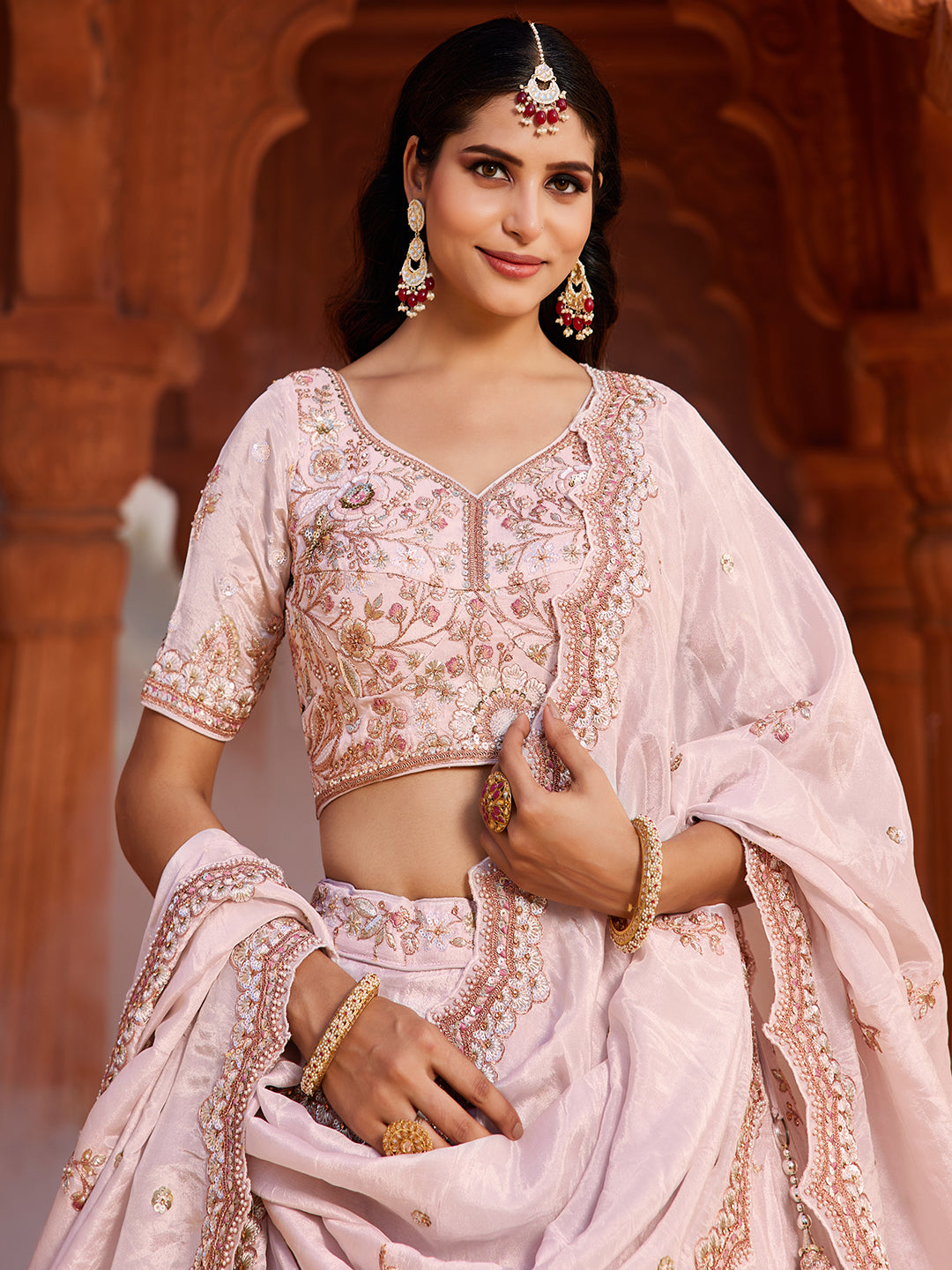 Women's Coral Tissue Sequinse embroidery Lehenga choli & Dupatta