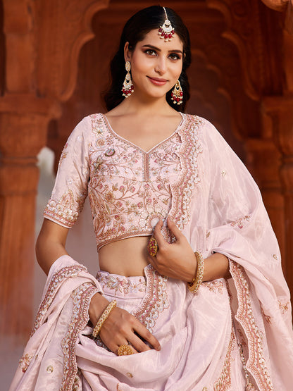 Women's Coral Tissue Sequinse embroidery Lehenga choli & Dupatta