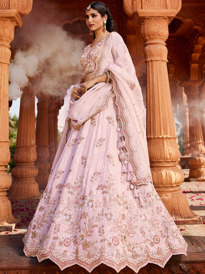 Women's Coral Tissue Sequinse embroidery Lehenga choli & Dupatta