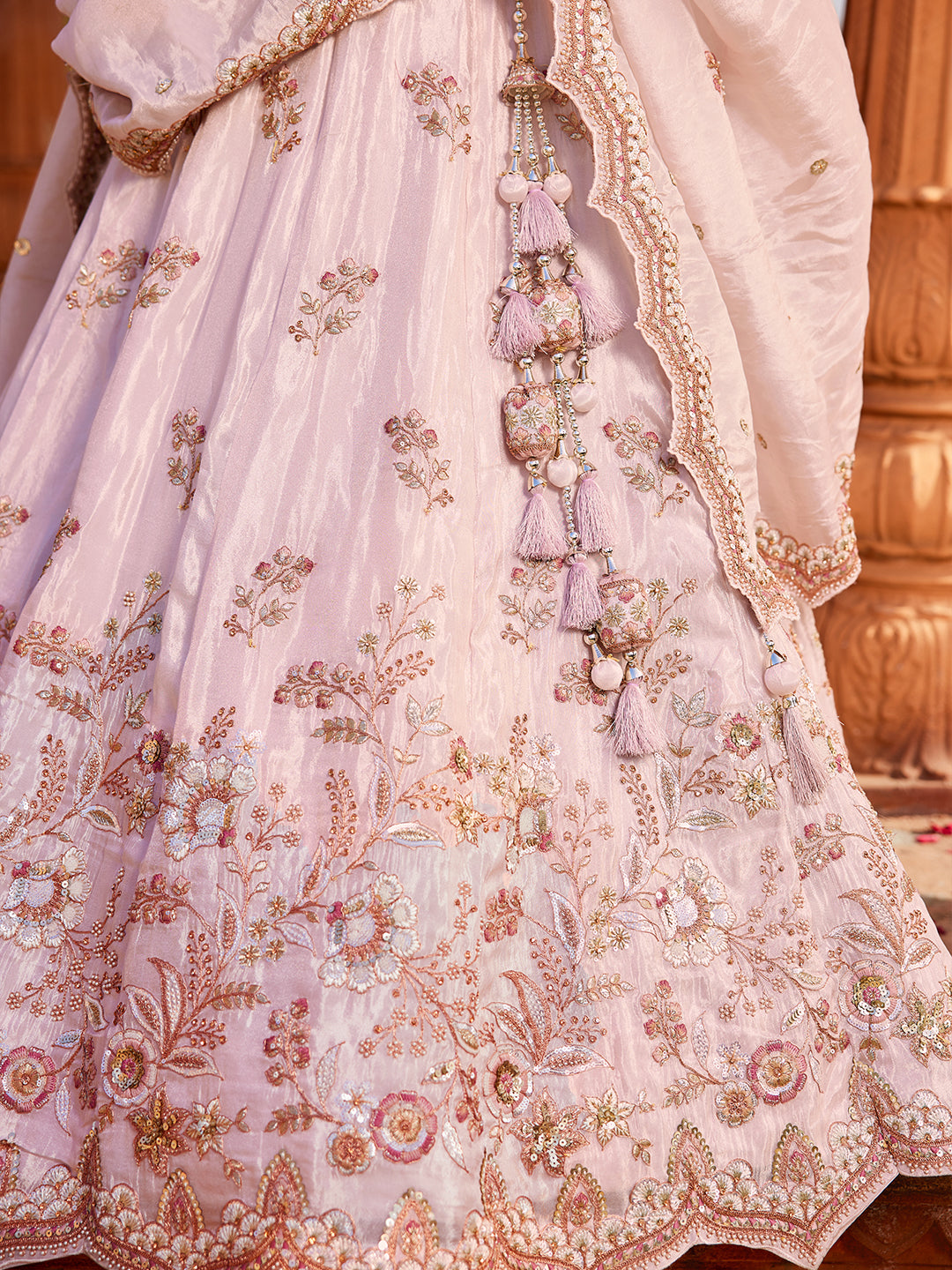 Women's Coral Tissue Sequinse embroidery Lehenga choli & Dupatta
