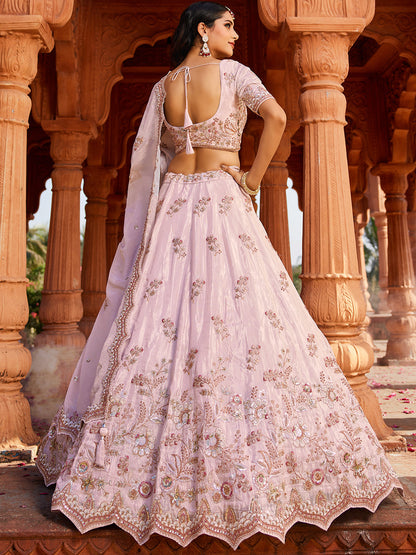 Women's Coral Tissue Sequinse embroidery Lehenga choli & Dupatta