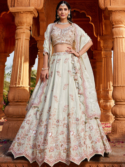 Women's Lime green Tissue Sequinse embroidery Lehenga choli & Dupatta
