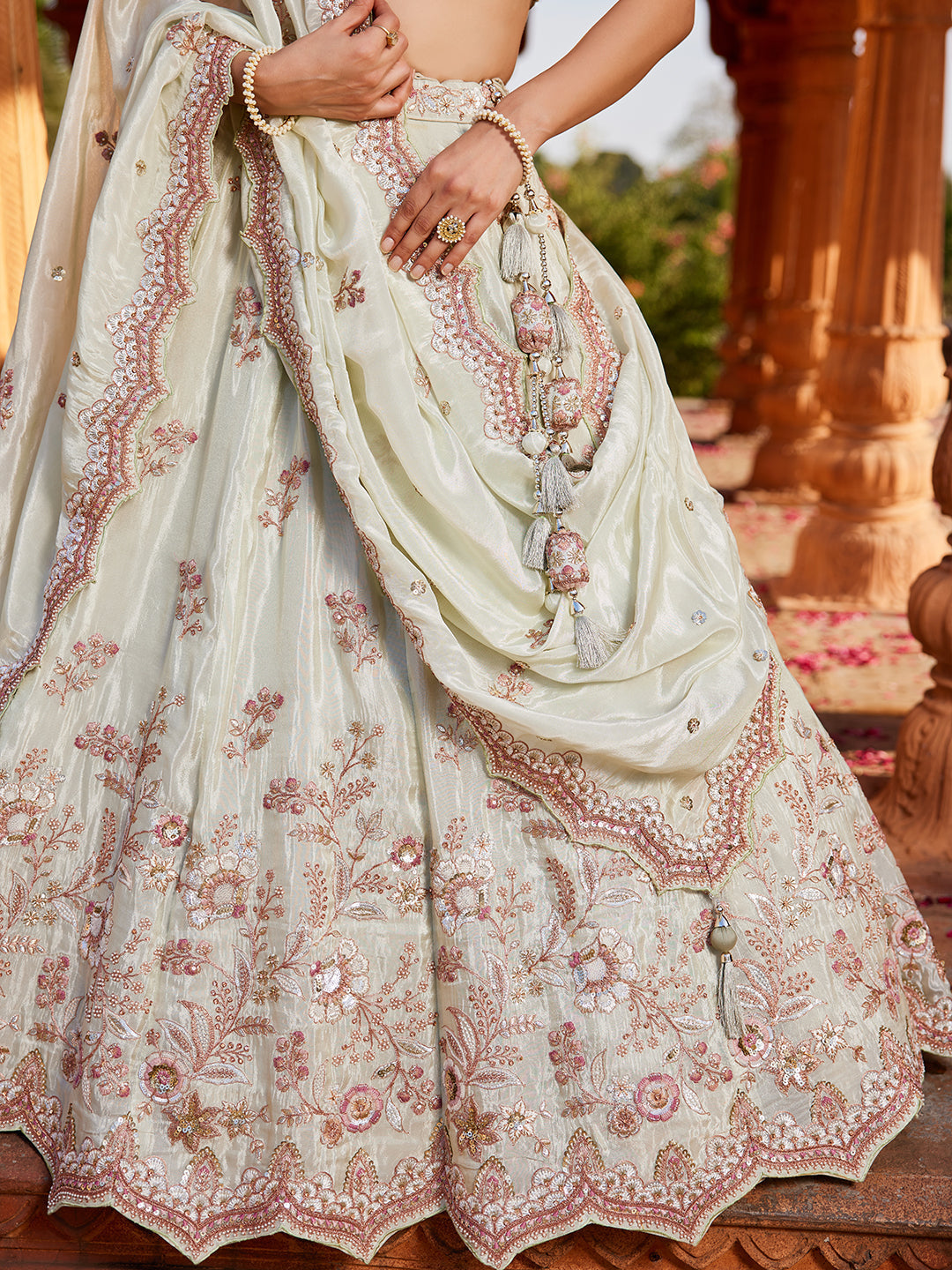 Women's Lime green Tissue Sequinse embroidery Lehenga choli & Dupatta