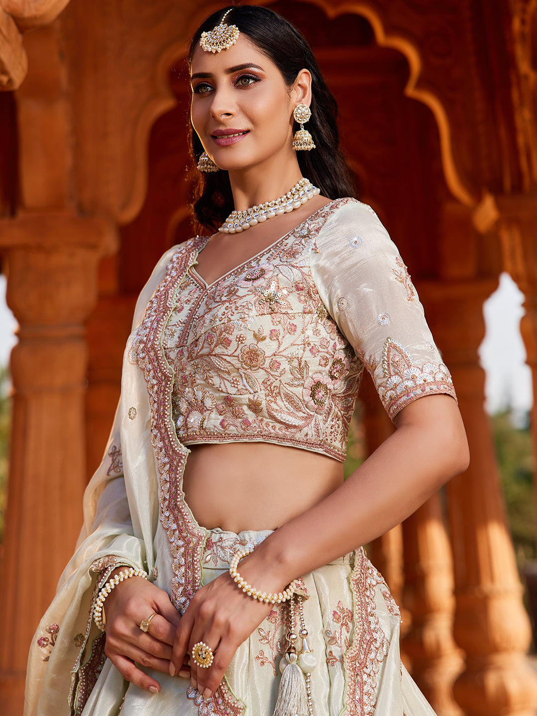 Women's Lime green Tissue Sequinse embroidery Lehenga choli & Dupatta